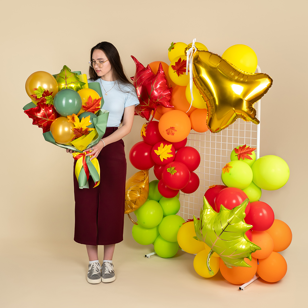 Шар (28''/71 см) Фигура, Кленовый лист, Красный, 1 шт. в уп.